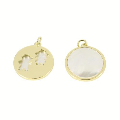 Prirodni White Shell Privjesci, Mesing, s Bijela Shell, Stan Okrugli, zlatna boja pozlaćen, možete DIY & šupalj, 26x21x2mm, Prodano By PC