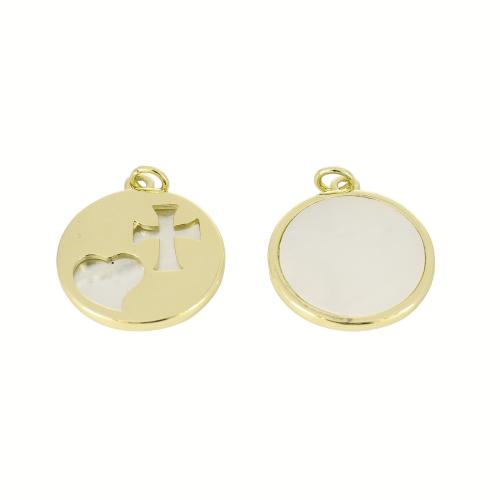 Prirodni White Shell Privjesci, Mesing, s Bijela Shell, Stan Okrugli, zlatna boja pozlaćen, možete DIY & šupalj, 26x21x2mm, Prodano By PC