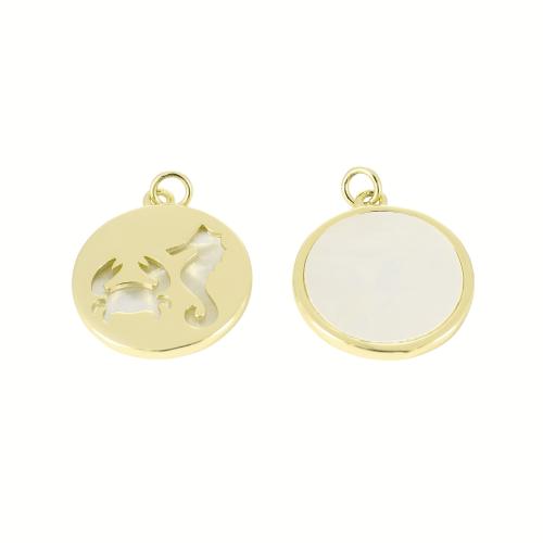 Prirodni White Shell Privjesci, Mesing, s Bijela Shell, Stan Okrugli, zlatna boja pozlaćen, možete DIY & šupalj, 26x21x2mm, Prodano By PC