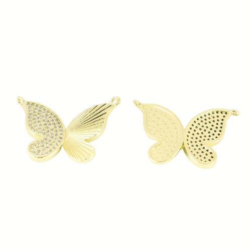 Terningformet Zirkon Micro Pave Messing vedhæng, Butterfly, guldfarve belagt, du kan DIY & Micro Pave cubic zirconia, 20x30x3mm, Solgt af PC