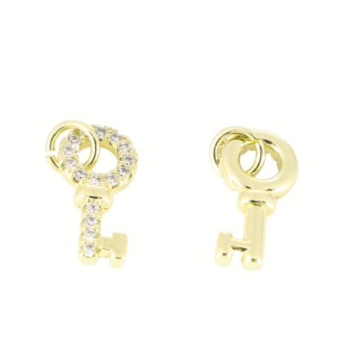 Cubic Zirconia Micro Pave Brass Pendant Key gold color plated DIY & micro pave cubic zirconia Sold By PC