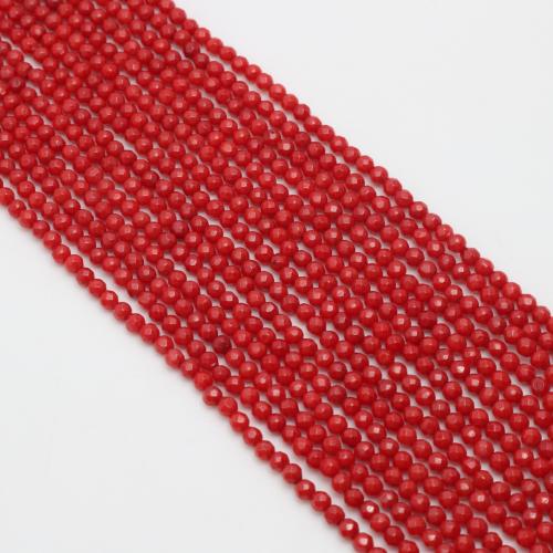 Prirodni Coral perle, Krug, uglađen, možete DIY & faceted, crven, 3mm, Prodano Per Približno 38 cm Strand
