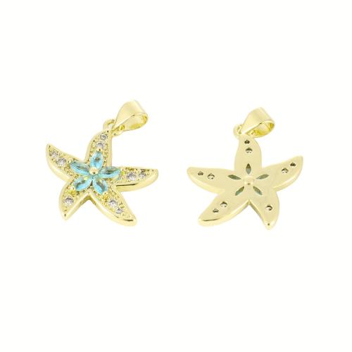 Cubic Zirconia Micro Pave Brass Pendant Starfish gold color plated DIY & micro pave cubic zirconia Sold By PC