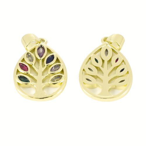 Cubic Zirconia Micro Pave Brass Pendant Tree gold color plated DIY & micro pave cubic zirconia & hollow Sold By PC
