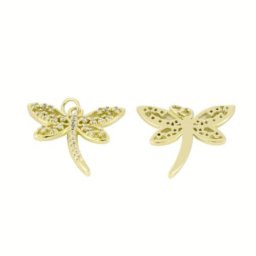 Cubic Zirconia Micro Pave Brass Pendant Dragonfly gold color plated DIY & micro pave cubic zirconia Sold By PC