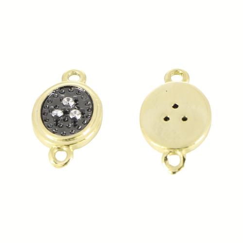 Cubic Zirconia Micro Pave Brass Connector Flat Round plated DIY Sold By PC