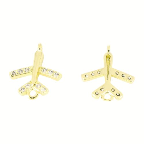 Cubic Zirconia Micro Pave Brass Pendant Airplane gold color plated DIY & micro pave cubic zirconia Sold By PC