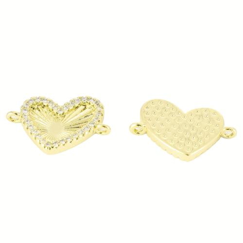 Cubic Zirconia Micro Pave Brass Connector Heart gold color plated DIY & micro pave cubic zirconia Sold By PC