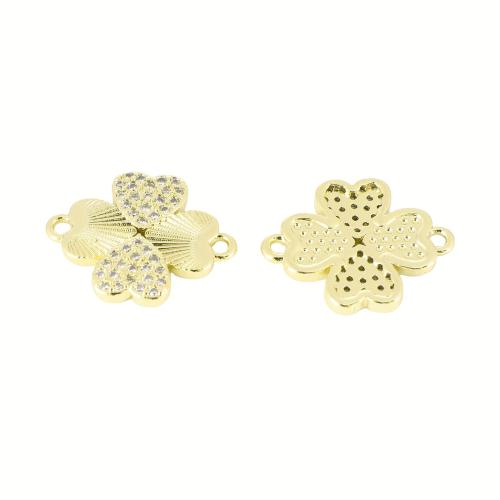 Cubic Zirconia Micro Pave Brass Connector Flower gold color plated DIY & micro pave cubic zirconia Sold By PC