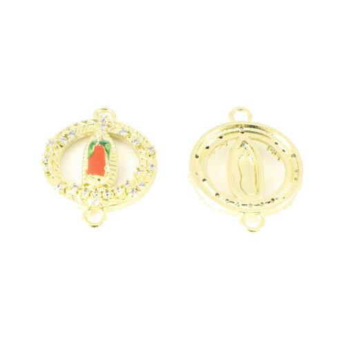 Cubic Zirconia Micro Pave Brass Connector gold color plated DIY & micro pave cubic zirconia & enamel & hollow Sold By PC