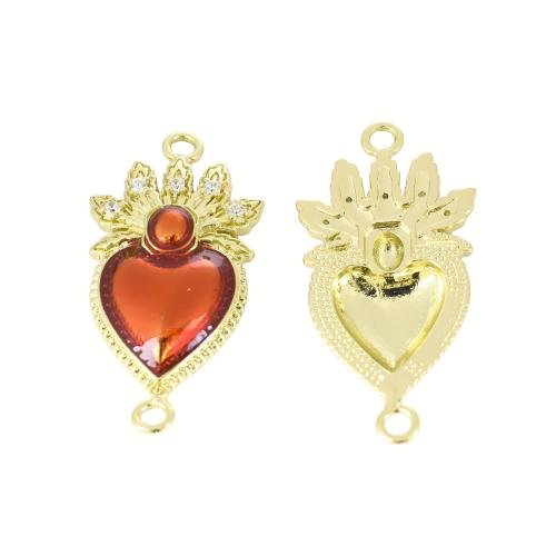 Brass Heart Pendants gold color plated DIY & micro pave cubic zirconia & enamel Sold By PC