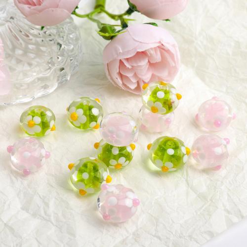 Fashion Glass Beads Round DIY & with flower pattern Approx 2mm Sold By PC
