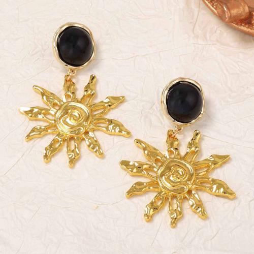 Zinc Alloy Drop Earrings gold color plated fashion jewelry & for woman & enamel black Sold By Pair