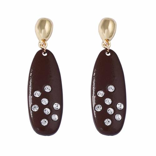Zinc Alloy Drop Earrings gold color plated fashion jewelry & for woman & enamel & with rhinestone dark brown Sold By Pair