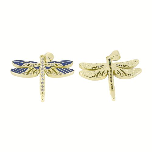 Kubické zirkonie Mikro dláždí mosaz s přívěskem, Dragonfly, barva pozlacený, DIY & micro vydláždit kubické zirkony & smalt, 31x30x3mm, Prodáno By PC