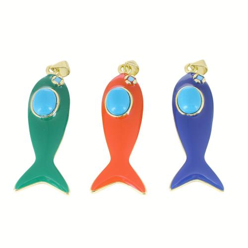 Brass Jewelry Pendants with Gemstone Fish plated DIY & enamel Sold By PC