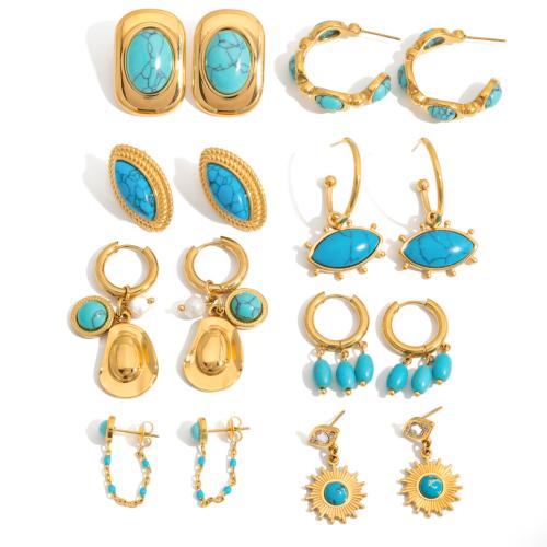 Aço inoxidável 304 brincos tipo gota, with turquesa, banhado, Vario tipos a sua escolha & para mulher, vendido por par