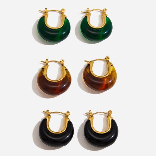 304 Stainless Steel Páka Zpět náušnice, s Pryskyřice, barva pozlacený, módní šperky & pro ženy, více barev na výběr, Prodáno By Pair