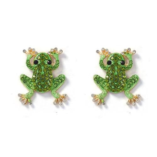 Lo zinco in lega Stud Earring, lega in zinco, Rana, placcato, gioielli di moda & per la donna & con strass, verde, 20x26mm, Venduto da coppia