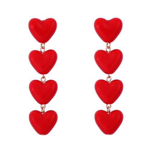 plastica orecchini a goccia, Cuore, placcato, gioielli di moda & per la donna, rosso, 15x67mm, Venduto da coppia