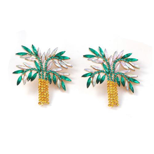 Lo zinco in lega Stud Earring, lega in zinco, Palma, placcato, gioielli di moda & per la donna & con strass, multi-colore, 49x52mm, Venduto da coppia