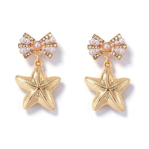 Orecchini in lega di zinco, lega in zinco, with perla in plastica, placcato color oro, gioielli di moda & per la donna & con strass, bianco, 28x49mm, Venduto da coppia