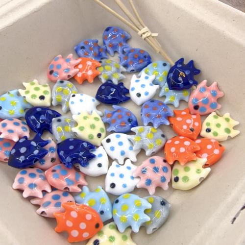 Porcelánové šperky Korálky, Porcelán, Ryba, ruční kresba, DIY, více barev na výběr, 17x21x6.60mm, 100PC/Bag, Prodáno By Bag