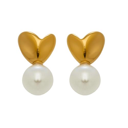 Orecchini in acciaio inossidabile, acciaio inox, with perla in plastica, placcato color oro, gioielli di moda & per la donna, bianco, 9.40x16.10mm, Venduto da coppia
