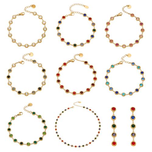 Cubic Zirconia Sada nerezových šperků, Nerez, á, módní šperky & různé styly pro výběr & pro ženy & se zirkony, více barev na výběr, Prodáno By nastavit