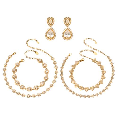 Cubic Zirconia Sada nerezových šperků, Nerez, á, módní šperky & různé styly pro výběr & pro ženy & se zirkony, více barev na výběr, Prodáno By nastavit