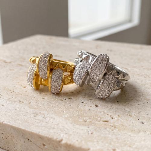 Nerezové Šatonové prst prsten, 304 Stainless Steel, s drahokamu jíl Pave, á, módní šperky & různé velikosti pro výběr & pro ženy, více barev na výběr, Prodáno By PC