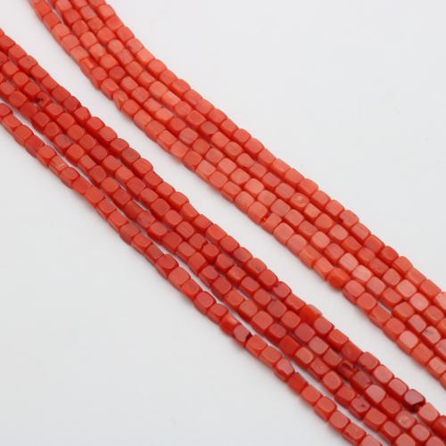 Abalorios de Coral, Cuadrado, pulido, Bricolaje, Rojo, 2x4mm, Vendido para aproximado 38 cm Sarta
