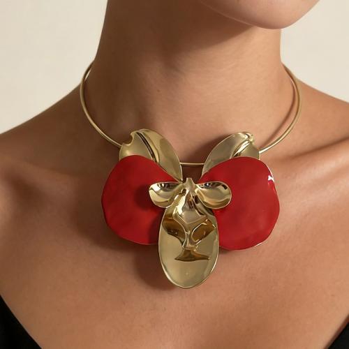 Collar de Cuello, fundición, chapado, Joyería & para mujer & esmalte, dorado, 85x85mm, Vendido para aproximado 14.5 Inch Sarta