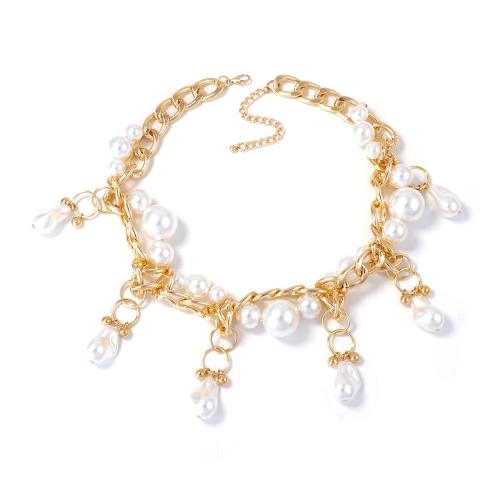 Cink Alloy nakit ogrlice, s Plastična Pearl, zlatna boja pozlaćen, modni nakit & za žene, bijel, Prodano Per Približno 16.9 inčni Strand