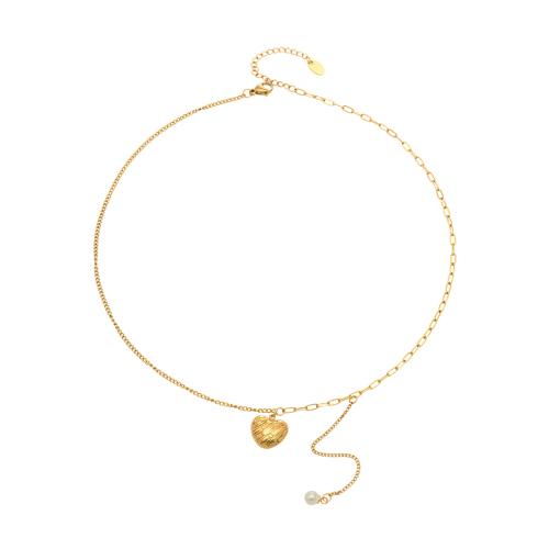 Stainless Steel smycken halsband, 304 rostfritt stål, med Plast Pearl, guldfärg pläterade, mode smycken & justerbar & för kvinna, Såld Per Ca 16.1 inch Strand