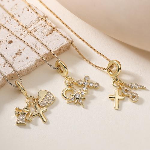 Cubic Cirkon Micro Pave Brass Ogrlica, Mesing, pozlaćen, modni nakit & prilagodljiv & različitih stilova za izbor & micro utrti kubni cirkonij & za žene, više boja za izbor, nikal, olovo i kadmij besplatno, Prodano Per Približno 45 cm Strand