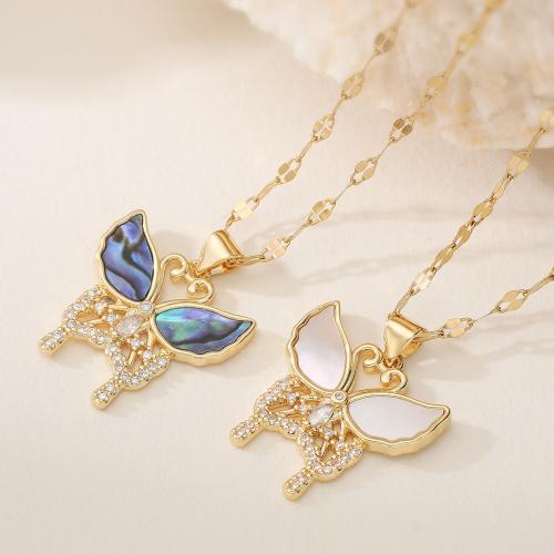 Cubic Cirkon Micro Pave Brass Ogrlica, Mesing, Leptir, real pozlatom, modni nakit & prilagodljiv & različitih stilova za izbor & micro utrti kubni cirkonij & za žene, više boja za izbor, nikal, olovo i kadmij besplatno, 21x25mm, Prodano Per Približno 45 cm Strand