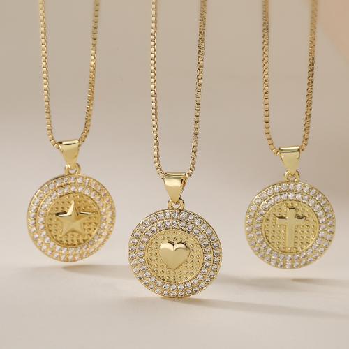 Cubic Cirkon Micro Pave Brass Ogrlica, Mesing, real pozlatom, modni nakit & prilagodljiv & različitih stilova za izbor & micro utrti kubni cirkonij & za žene, više boja za izbor, nikal, olovo i kadmij besplatno, 18x24mm, Prodano Per Približno 45 cm Strand