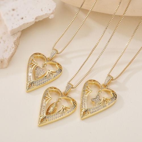 Cubic Cirkon Micro Pave Brass Ogrlica, Mesing, real pozlatom, modni nakit & prilagodljiv & različitih stilova za izbor & micro utrti kubni cirkonij & za žene, više boja za izbor, nikal, olovo i kadmij besplatno, 24x37mm, Prodano Per Približno 45 cm Strand