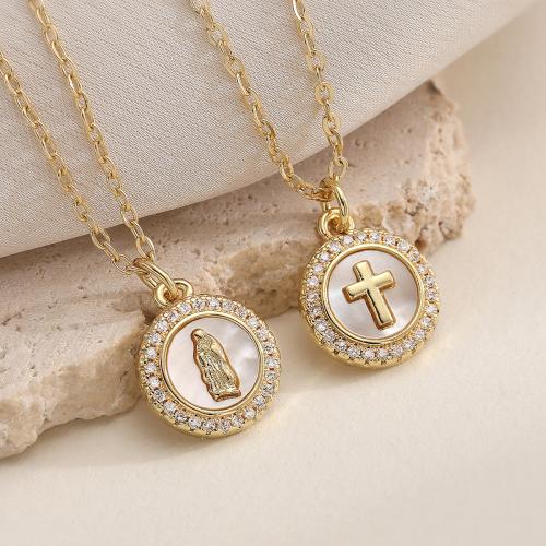 Cubic Cirkon Micro Pave Brass Ogrlica, Mesing, s Bijela Shell, real pozlatom, modni nakit & prilagodljiv & različitih stilova za izbor & micro utrti kubni cirkonij & za žene, više boja za izbor, nikal, olovo i kadmij besplatno, 12x17mm, Prodano Per Približno 45 cm Strand