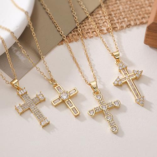 KubikZircon Mikro pflastern Messinghalsketten, Messing, vergoldet, Modeschmuck & einstellbar & verschiedene Stile für Wahl & Micro pave Zirkonia & für Frau, keine, frei von Nickel, Blei & Kadmium, verkauft per ca. 45 cm Strang