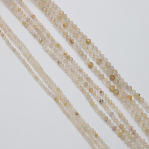 Natural Quartz Jewelry Beads Rutilated Quartz Round DIY & faceted gold Sold By Strand