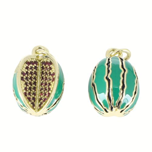 キュービックジルコニアマイクロパヴェブラスペンダント, 銅, スイカ, ゴールドメッキ, DIY & マイクロパヴェジルコニア & エナメル, 20x11x9mm, 売り手 パソコン