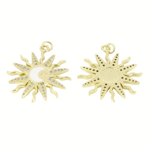 キュービックジルコニアマイクロパヴェブラスペンダント, 銅, 太陽, ゴールドメッキ, DIY & マイクロパヴェジルコニア, 34x28x2mm, 売り手 パソコン