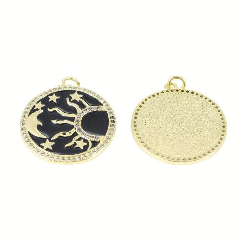 キュービックジルコニアマイクロパヴェブラスペンダント, 銅, 楕円, ゴールドメッキ, DIY & マイクロパヴェジルコニア & エナメル, 30x25x2mm, 売り手 パソコン