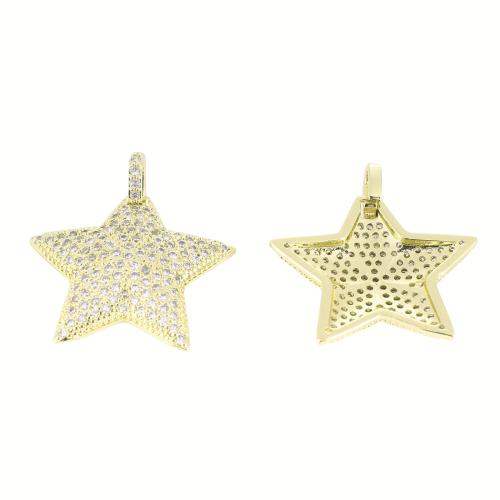 キュービックジルコニアマイクロパヴェブラスペンダント, 銅, 星, ゴールドメッキ, DIY & マイクロパヴェジルコニア, 30x30x5mm, 売り手 パソコン