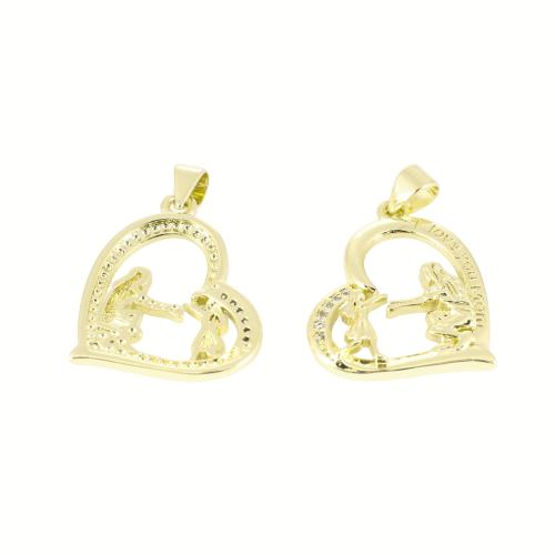 キュービックジルコニアマイクロパヴェブラスペンダント, 銅, ハート形, ゴールドメッキ, DIY & マイクロパヴェジルコニア & くり抜き, 28x21x2mm, 売り手 パソコン
