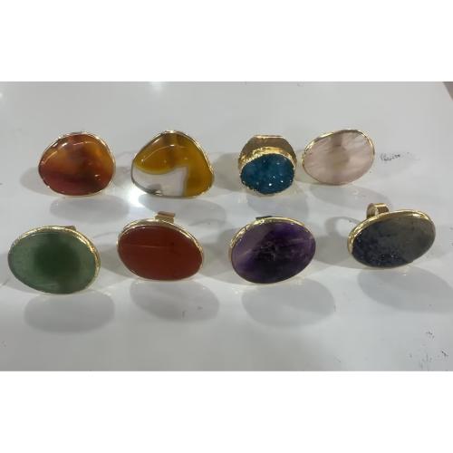 Edelsteen Finger Ring, met Messing, willekeurig verzonden & uniseks & verschillende stijlen voor de keuze, gemstone size 22*28mm-41*35mm, Maat:7, Verkocht door PC