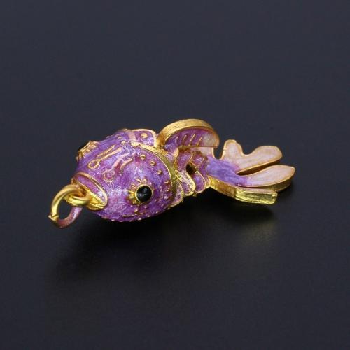 Zinc Alloy Enamel Pendants Fish matte gold color plated DIY Sold By PC