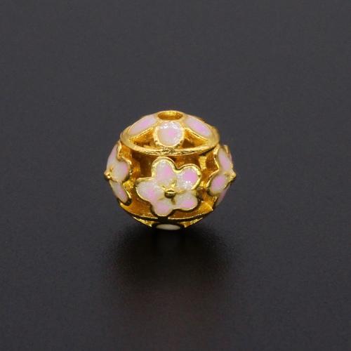 Zinc Alloy Spacer perler, Runde, du kan DIY & med blomstermønster & emalje, flere farver til valg, 10mm, Hole:Ca. 2mm, Solgt af PC